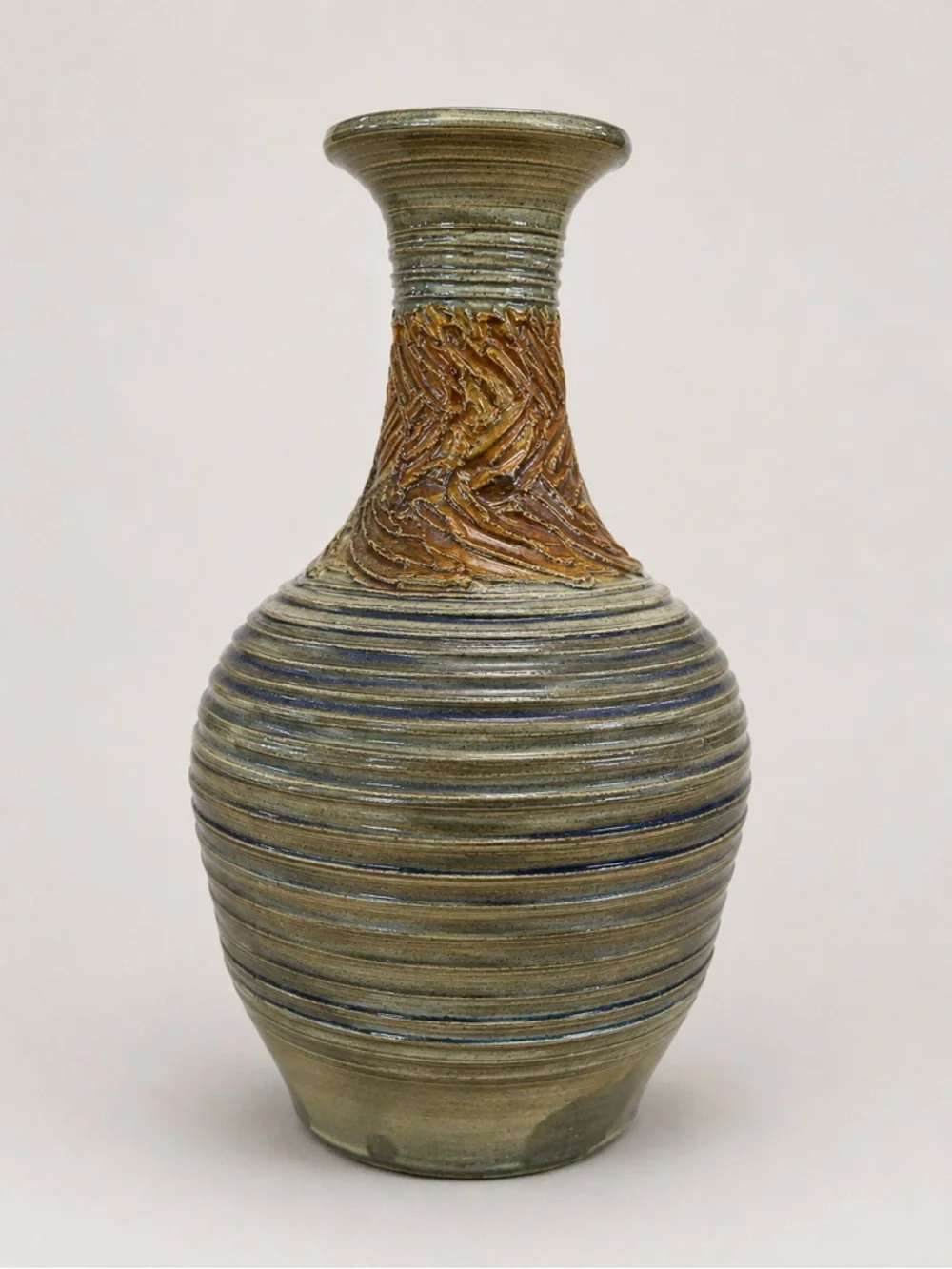 Vintage 1980 Signed Studio Pottery Vase Hand Thrown Ribbed Art Pottery 6.5”